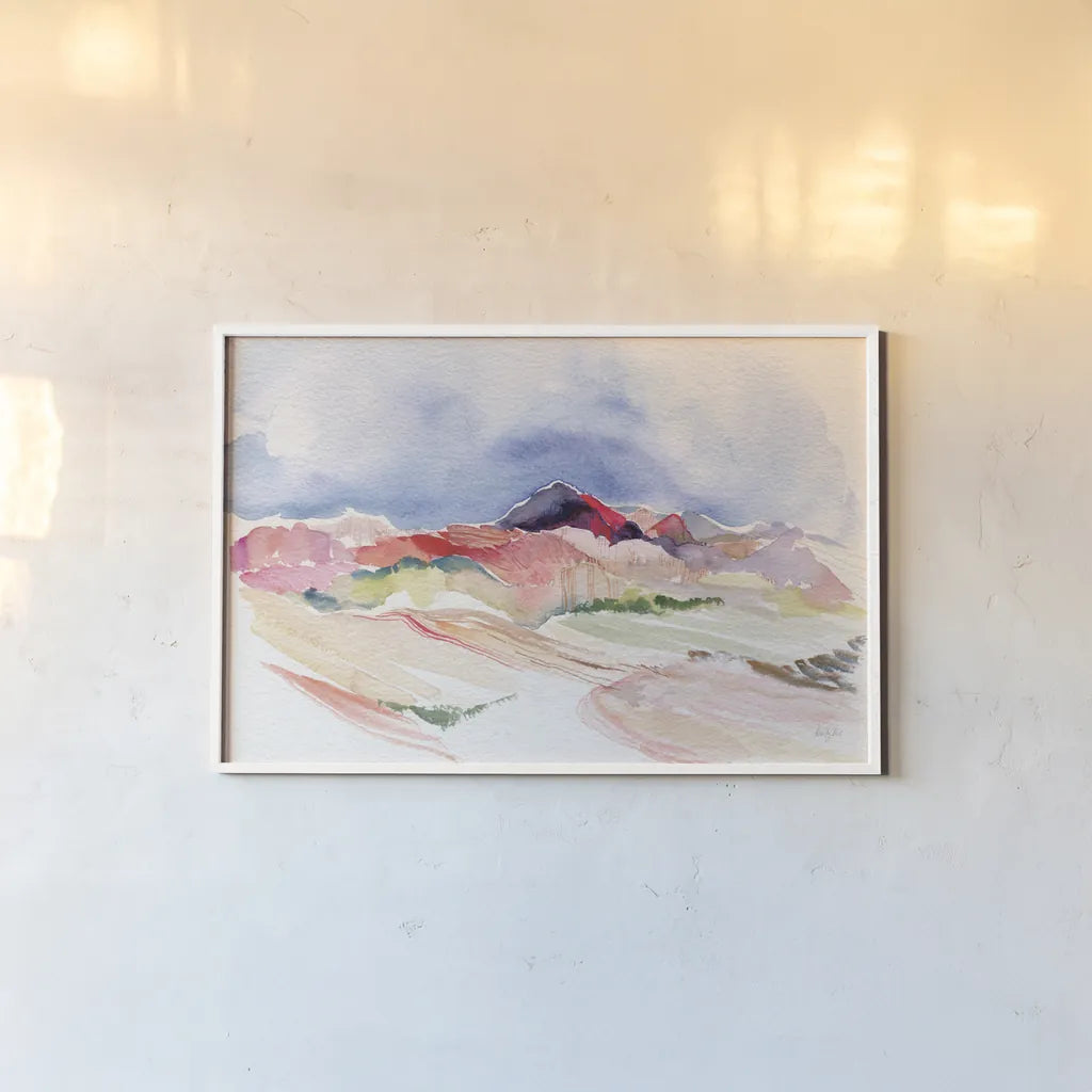 Desertscape by Kristy Rice. shown as a paper print in a white frame. Available as a archival giclee rolled canvas, fine art paper, or poster print. SKU 88607i.