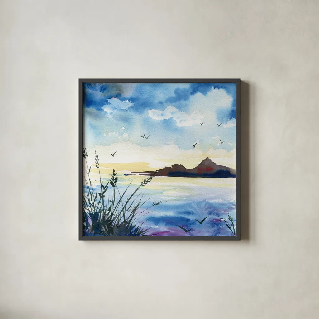 Dusk by Kristy Rice. Shown in a sleek black glass frame for a contemporary gallery look. Available as an archival giclee rolled canvas, fine art paper, or poster print. SKU 90387a.