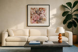 Earthy Rose by Kristy Rice. Displayed in a glass frame with matte in a clean modern living room. Available as an archival giclee rolled canvas, fine art paper, or poster print. SKU 102091a.