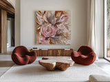 Earthy Rose by Kristy Rice. Shown as extra-large giant wall art in a modern living room. Available as an archival giclee rolled canvas, fine art paper, or poster print. SKU 102091a.