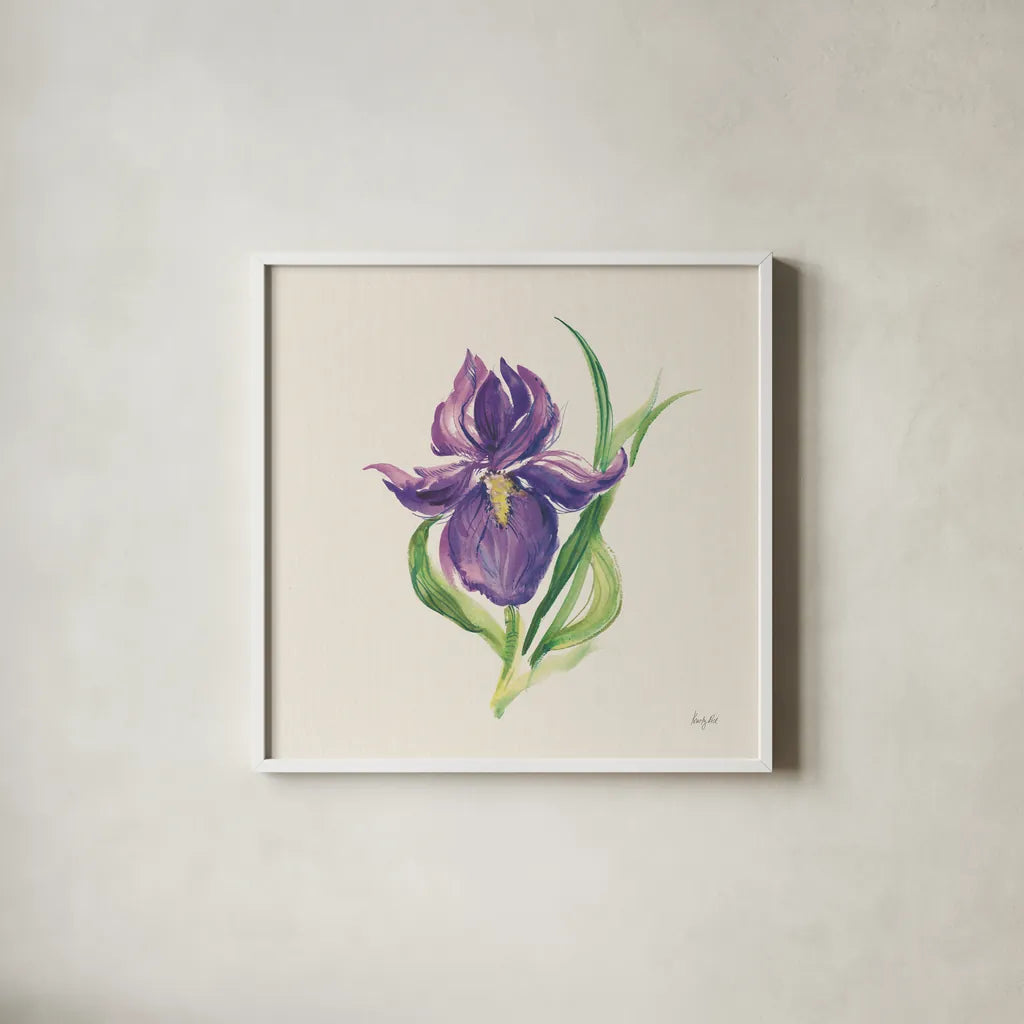 Easter Bloom I by Kristy Rice. Shown in a crisp white glass frame for a clean and minimalist style. Available as an archival giclee rolled canvas, fine art paper, or poster print. SKU 87618a.