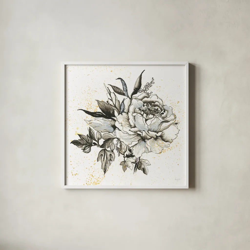 Elegance II by Kristy Rice. Shown in a crisp white glass frame for a clean and minimalist style. Available as an archival giclee rolled canvas, fine art paper, or poster print. SKU 58129a.