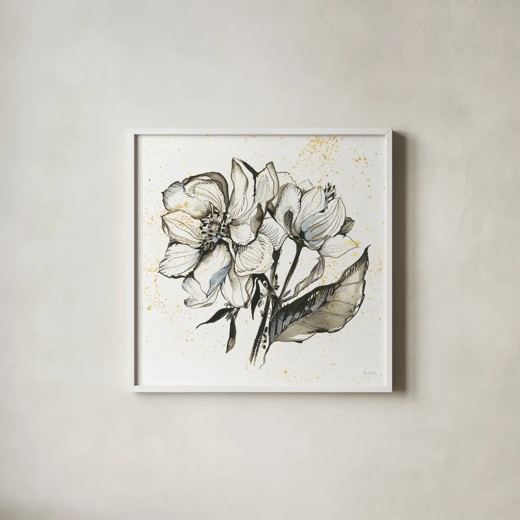 Elegance III by Kristy Rice. Shown in a crisp white glass frame for a clean and minimalist style. Available as an archival giclee rolled canvas, fine art paper, or poster print. SKU 58130a.