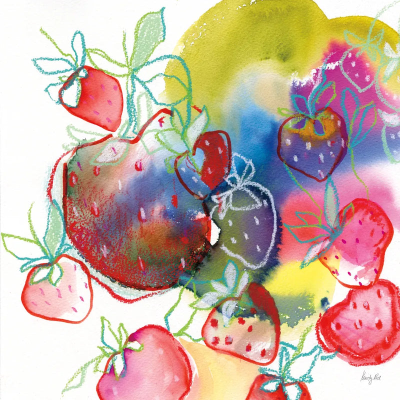 Falling Strawberries by Kristy Rice. SKU 101998a. Archival Giclee Fine art print for wall decor.