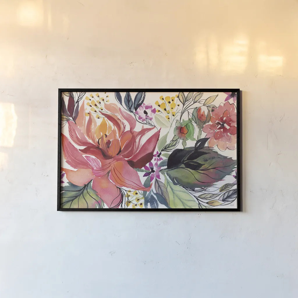 Flame Floral by Kristy Rice. shown as a paper print in a black flame. Available as a archival giclee rolled canvas, fine art paper, or poster print. SKU 93467i.