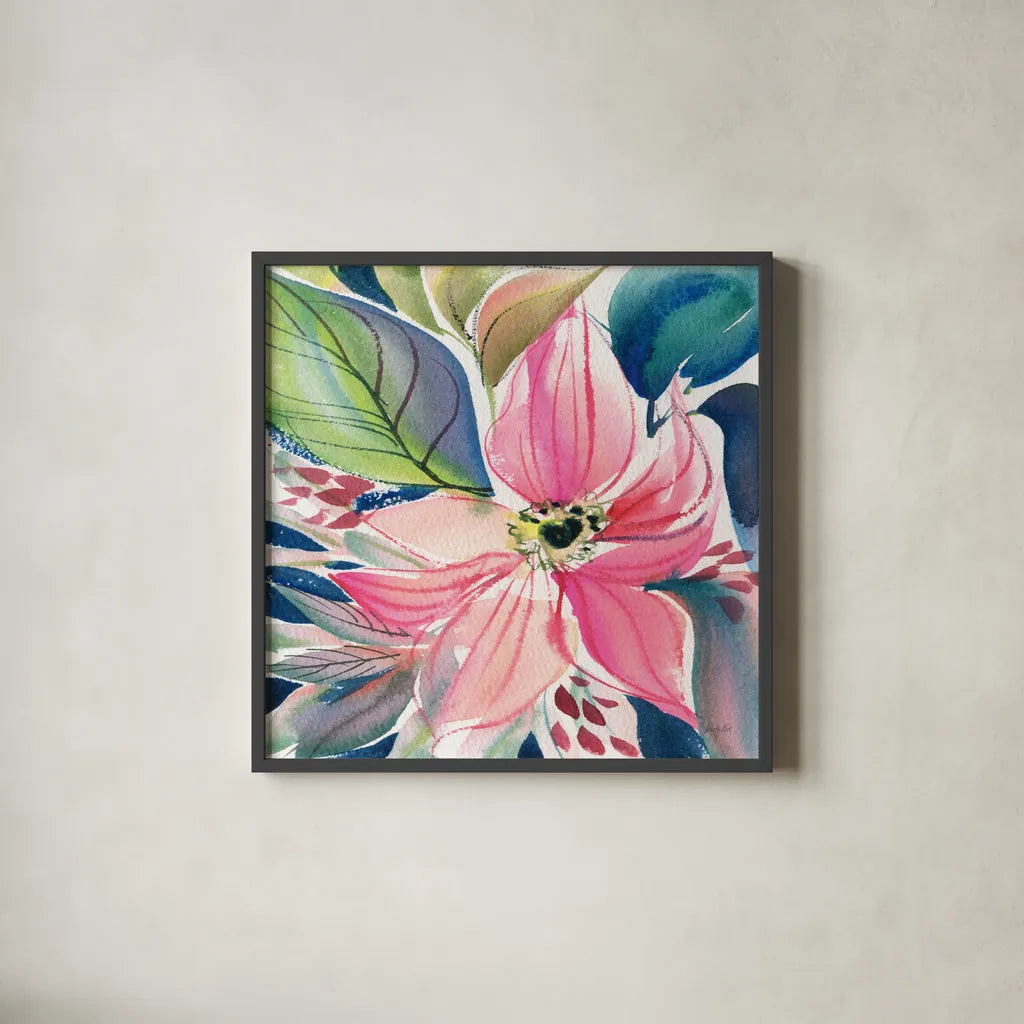 Floral Burst I by Kristy Rice. Shown in a sleek black glass frame for a contemporary gallery look. Available as an archival giclee rolled canvas, fine art paper, or poster print. SKU 91004a.