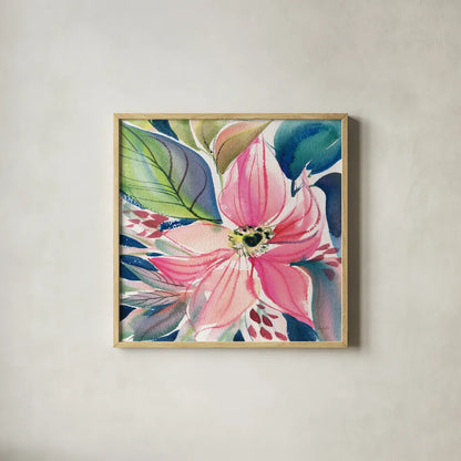 Floral Burst I by Kristy Rice. Shown in a natural wood glass frame for a timeless modern aesthetic. Available as an archival giclee rolled canvas, fine art paper, or poster print. SKU 91004a.