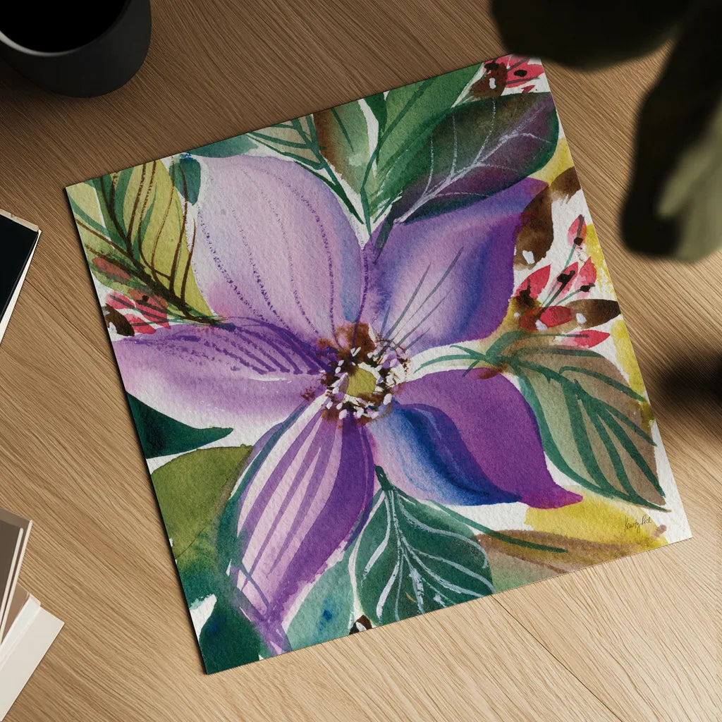 Floral Burst II by Kristy Rice. Shown as a detailed flat fine art print, highlighting archival giclee quality. Available as an archival giclee rolled canvas, fine art paper, or poster print. SKU 91005a.