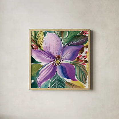 Floral Burst II by Kristy Rice. Shown in a natural wood glass frame for a timeless modern aesthetic. Available as an archival giclee rolled canvas, fine art paper, or poster print. SKU 91005a.