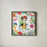 Fridas Flower Fancy I by Kristy Rice. Shown in a sleek black glass frame for a contemporary gallery look. Available as an archival giclee rolled canvas, fine art paper, or poster print. SKU 53334a.