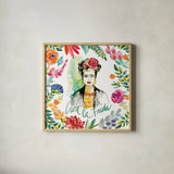 Fridas Flower Fancy I by Kristy Rice. Shown in a natural wood glass frame for a timeless modern aesthetic. Available as an archival giclee rolled canvas, fine art paper, or poster print. SKU 53334a.