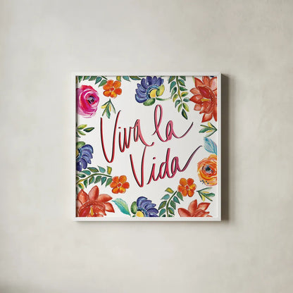 Fridas Flower Fancy II by Kristy Rice. Shown in a crisp white glass frame for a clean and minimalist style. Available as an archival giclee rolled canvas, fine art paper, or poster print. SKU 53335a.