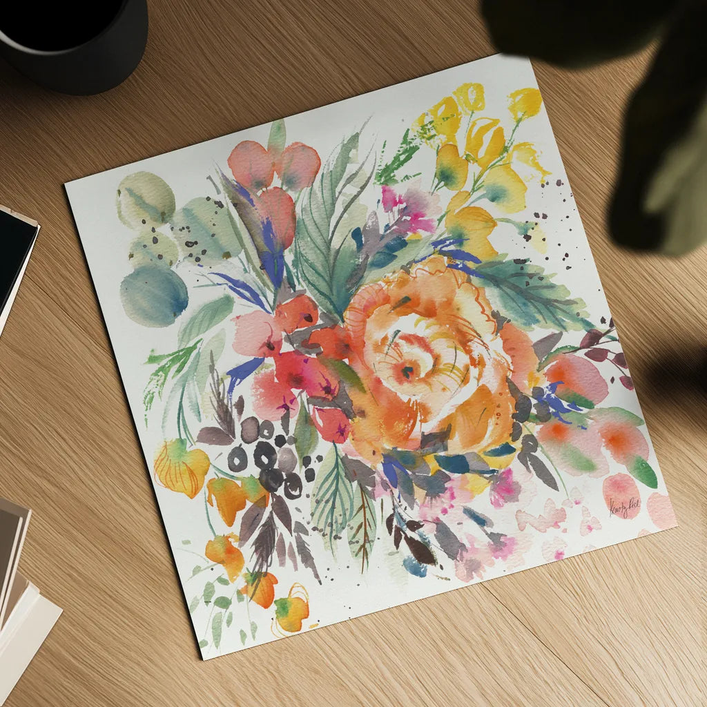 Garden Rose by Kristy Rice. Shown as a detailed flat fine art print, highlighting archival giclee quality. Available as an archival giclee rolled canvas, fine art paper, or poster print. SKU 90499a.