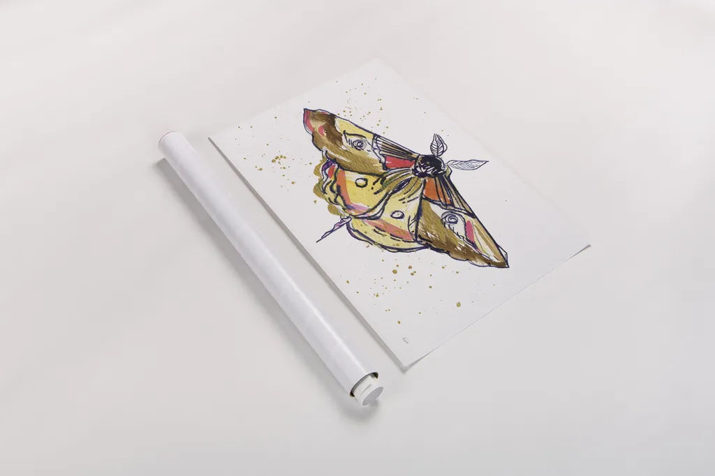 Golden Moth by Kristy Rice. shown as a rolled paper print. Available as archival giclee rolled canvas, fine art paper, or poster print. SKU 94267i.