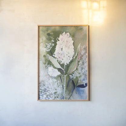 Graceful Garden by Kristy Rice. shown as a paper print in a natural frame. Available as a archival giclee rolled canvas, fine art paper, or poster print. SKU 94213h.