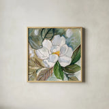 Graceful Peony by Kristy Rice. Shown in a natural wood glass frame for a timeless modern aesthetic. Available as an archival giclee rolled canvas, fine art paper, or poster print. SKU 93993a.