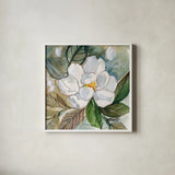 Graceful Peony by Kristy Rice. Shown in a crisp white glass frame for a clean and minimalist style. Available as an archival giclee rolled canvas, fine art paper, or poster print. SKU 93993a.