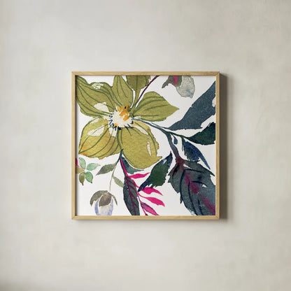 Hellebore Ya Doing I by Kristy Rice. Shown in a natural wood glass frame for a timeless modern aesthetic. Available as an archival giclee rolled canvas, fine art paper, or poster print. SKU 44116a.