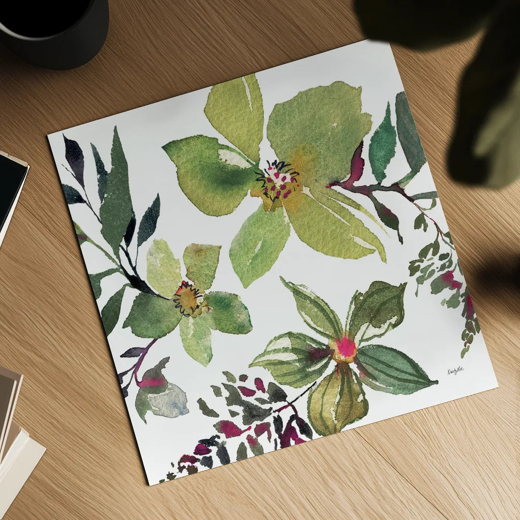 Hellebore Ya Doing II by Kristy Rice. Shown as a detailed flat fine art print, highlighting archival giclee quality. Available as an archival giclee rolled canvas, fine art paper, or poster print. SKU 44117a.