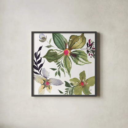 Hellebore Ya Doing IV by Kristy Rice. Shown in a sleek black glass frame for a contemporary gallery look. Available as an archival giclee rolled canvas, fine art paper, or poster print. SKU 44119a.