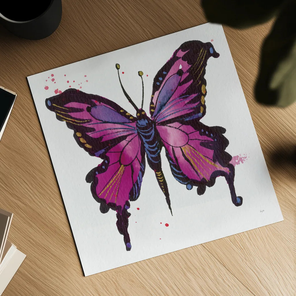 Jewel Butterfly I by Kristy Rice. Shown as a detailed flat fine art print, highlighting archival giclee quality. Available as an archival giclee rolled canvas, fine art paper, or poster print. SKU 94268a.