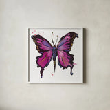 Jewel Butterfly I by Kristy Rice. Shown in a crisp white glass frame for a clean and minimalist style. Available as an archival giclee rolled canvas, fine art paper, or poster print. SKU 94268a.