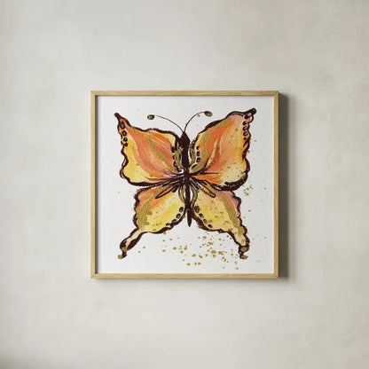 Jewel Butterfly II by Kristy Rice. Shown in a natural wood glass frame for a timeless modern aesthetic. Available as an archival giclee rolled canvas, fine art paper, or poster print. SKU 94634a.