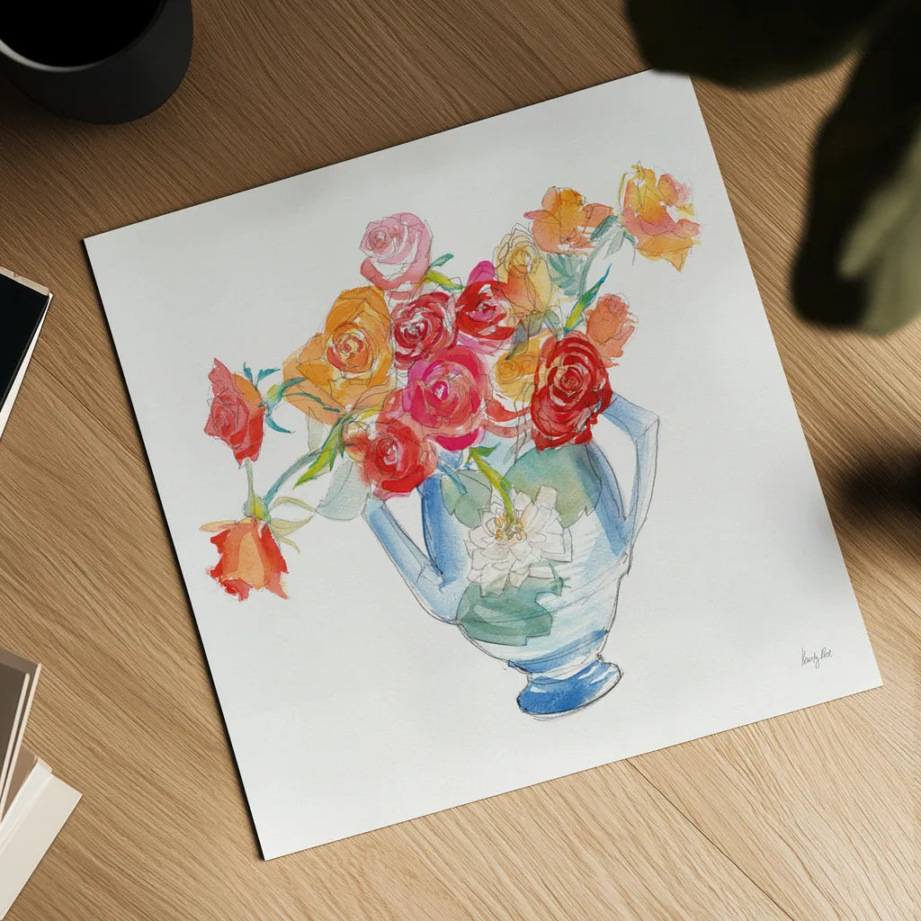 Joy Bouquet by Kristy Rice. Shown as a detailed flat fine art print, highlighting archival giclee quality. Available as an archival giclee rolled canvas, fine art paper, or poster print. SKU 95239a.
