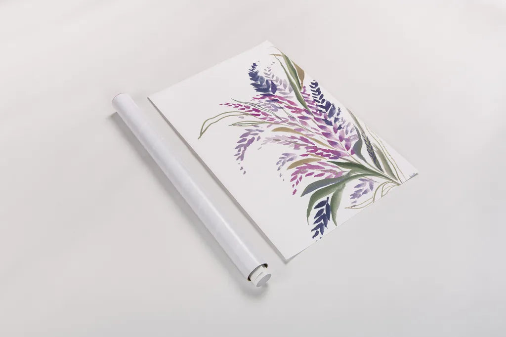 Lavender Bouquet by Kristy Rice. shown as a rolled paper print. Available as archival giclee rolled canvas, fine art paper, or poster print. SKU 87464h.