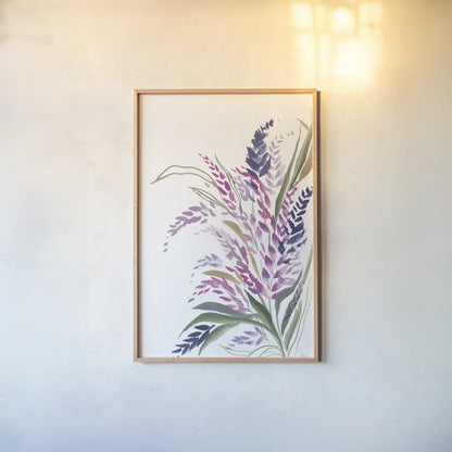 Lavender Bouquet by Kristy Rice. shown as a paper print in a natural frame. Available as a archival giclee rolled canvas, fine art paper, or poster print. SKU 87464h.