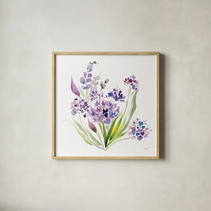 Lavender Love by Kristy Rice. Shown in a natural wood glass frame for a timeless modern aesthetic. Available as an archival giclee rolled canvas, fine art paper, or poster print. SKU 87465a.