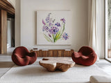 Lavender Love by Kristy Rice. Shown as extra-large giant wall art in a modern living room. Available as an archival giclee rolled canvas, fine art paper, or poster print. SKU 87465a.