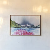 Moody Cove by Kristy Rice. shown as a paper print in a natural frame. Available as a archival giclee rolled canvas, fine art paper, or poster print. SKU 102952i.