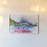 Moody Cove by Kristy Rice. shown as a paper print in a white frame. Available as a archival giclee rolled canvas, fine art paper, or poster print. SKU 102952i.