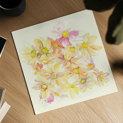 Pastel Garden Daisies by Kristy Rice. Shown as a detailed flat fine art print, highlighting archival giclee quality. Available as an archival giclee rolled canvas, fine art paper, or poster print. SKU 59878a.