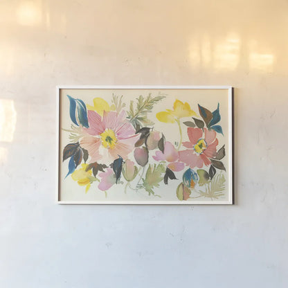 Pastel Garden I by Kristy Rice. shown as a paper print in a white frame. Available as a archival giclee rolled canvas, fine art paper, or poster print. SKU 59876i.