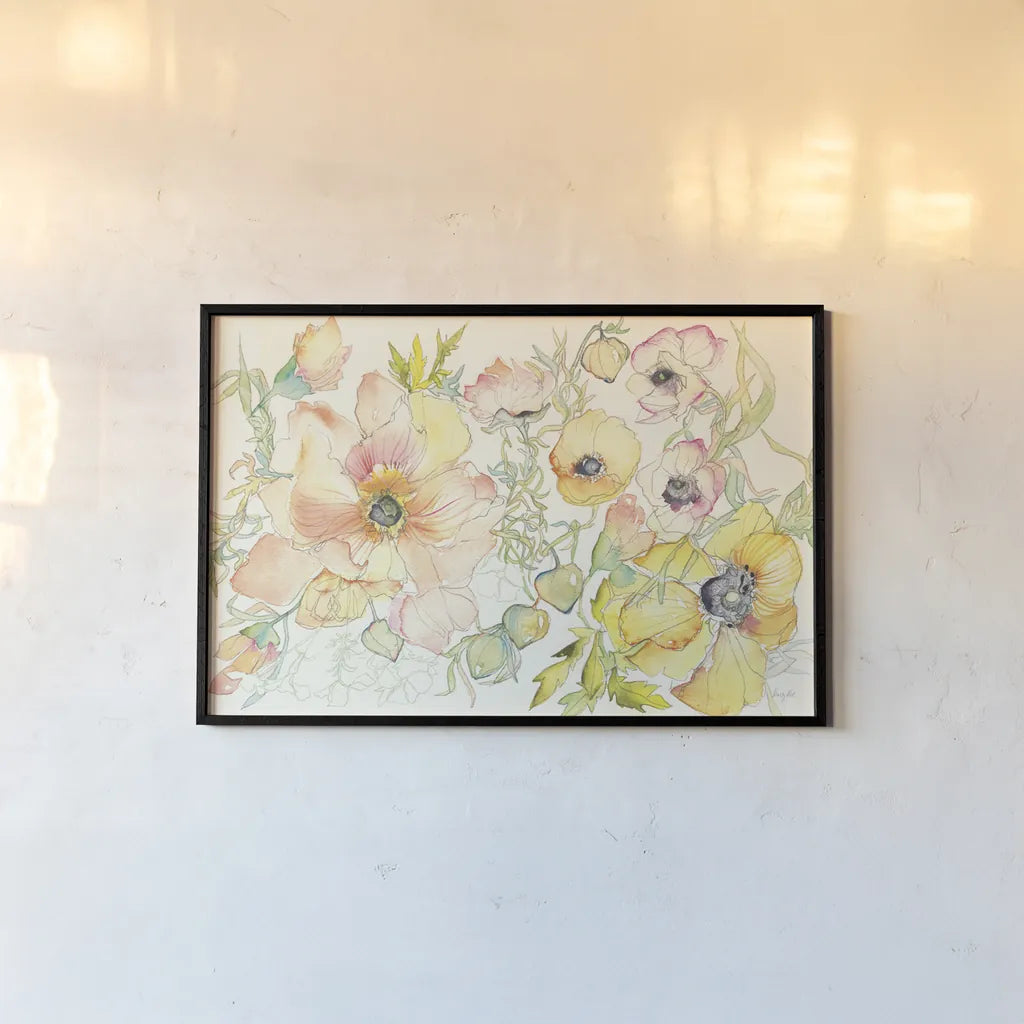 Pastel Garden II by Kristy Rice. shown as a paper print in a black flame. Available as a archival giclee rolled canvas, fine art paper, or poster print. SKU 59877i.