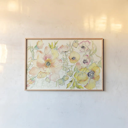 Pastel Garden II by Kristy Rice. shown as a paper print in a natural frame. Available as a archival giclee rolled canvas, fine art paper, or poster print. SKU 59877i.