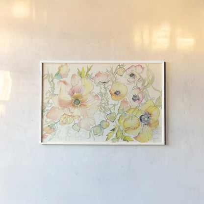 Pastel Garden II by Kristy Rice. shown as a paper print in a white frame. Available as a archival giclee rolled canvas, fine art paper, or poster print. SKU 59877i.