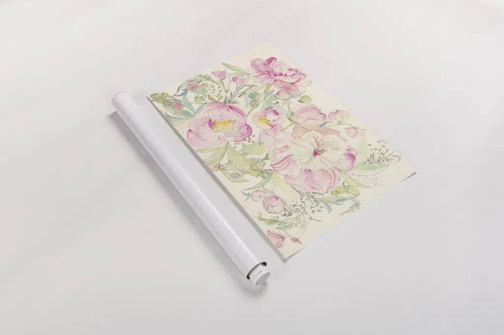 Peony Garden by Kristy Rice. shown as a rolled paper print. Available as archival giclee rolled canvas, fine art paper, or poster print. SKU 59826i.