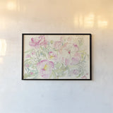 Peony Garden by Kristy Rice. shown as a paper print in a black flame. Available as a archival giclee rolled canvas, fine art paper, or poster print. SKU 59826i.