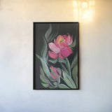 Peony on Black by Kristy Rice. shown as a paper print in a black flame. Available as a archival giclee rolled canvas, fine art paper, or poster print. SKU 88448h.