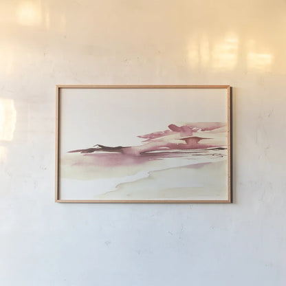 Pink Coastal Sunset by Kristy Rice. shown as a paper print in a natural frame. Available as a archival giclee rolled canvas, fine art paper, or poster print. SKU 67072i.