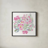 Pink Peonies by Kristy Rice. Shown in a sleek black glass frame for a contemporary gallery look. Available as an archival giclee rolled canvas, fine art paper, or poster print. SKU 54039a.