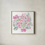 Pink Peonies by Kristy Rice. Shown in a natural wood glass frame for a timeless modern aesthetic. Available as an archival giclee rolled canvas, fine art paper, or poster print. SKU 54039a.