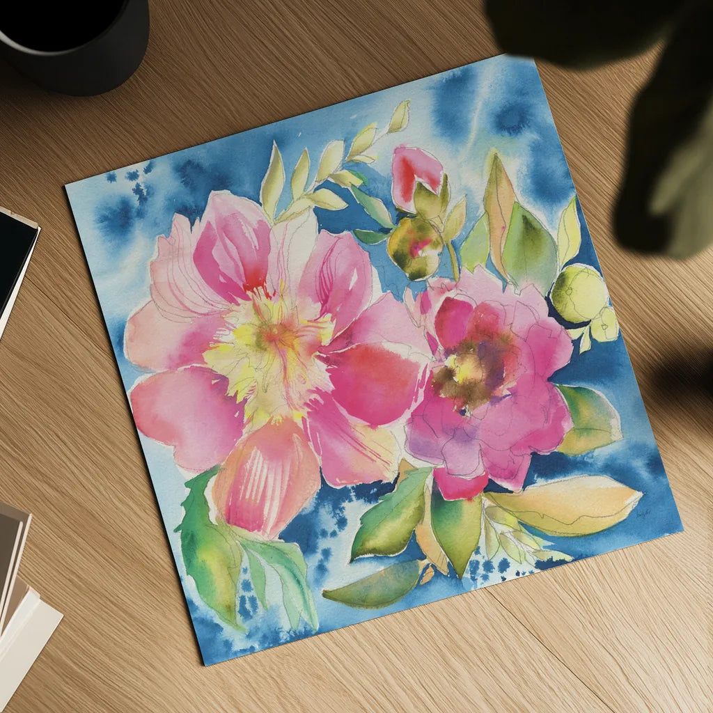 Pink Petals by Kristy Rice. Shown as a detailed flat fine art print, highlighting archival giclee quality. Available as an archival giclee rolled canvas, fine art paper, or poster print. SKU 100916a.