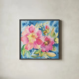 Pink Petals by Kristy Rice. Shown in a sleek black glass frame for a contemporary gallery look. Available as an archival giclee rolled canvas, fine art paper, or poster print. SKU 100916a.