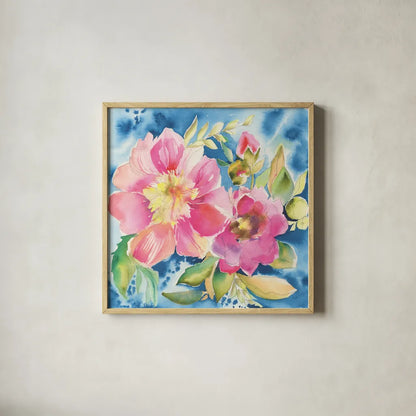Pink Petals by Kristy Rice. Shown in a natural wood glass frame for a timeless modern aesthetic. Available as an archival giclee rolled canvas, fine art paper, or poster print. SKU 100916a.