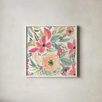 Playful Sping by Kristy Rice. Shown in a crisp white glass frame for a clean and minimalist style. Available as an archival giclee rolled canvas, fine art paper, or poster print. SKU 102004a.