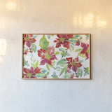 Poinsettia Pretty V by Kristy Rice. shown as a paper print in a natural frame. Available as a archival giclee rolled canvas, fine art paper, or poster print. SKU 41894i.